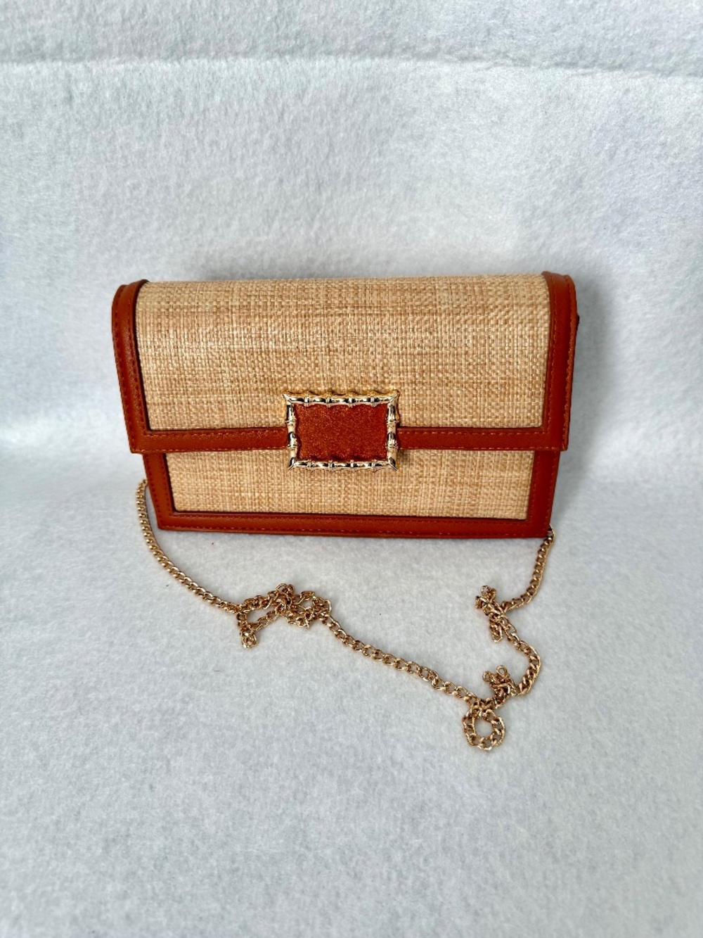 NWT Tommy Bahama Woven Straw with Gold Bamboo Buckle Clutch or Shoulder Bag